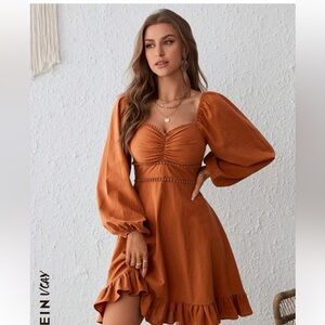 SHEIN Burnt orange fall long sleeve dress